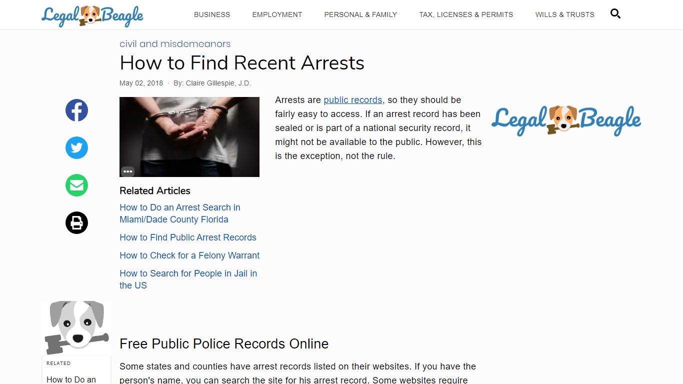 How to Find Recent Arrests | Legal Beagle